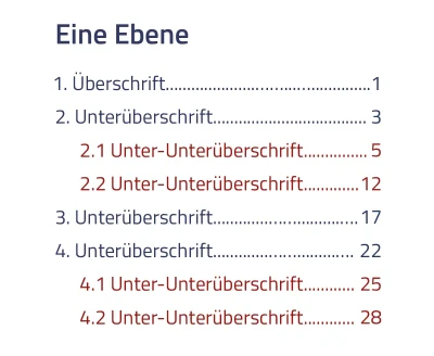 Automatisches Inhaltsverzeichnis 1 Ebene