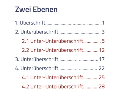 Automatisches Inhaltsverzeichnis 2 Ebenen