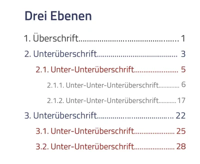 Automatisches Inhaltsverzeichnis 3 Ebenen